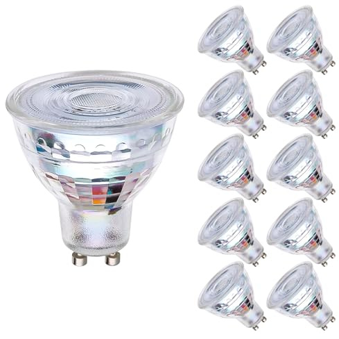 GU10 LED Light Bulbs 3000K Warm White,5.5W(55W Halogen Equivalent), Dimmable Spotlight GU10 LED Bulbs, Full Glass Cover Recessed Track Light Bulbs 10-Packs