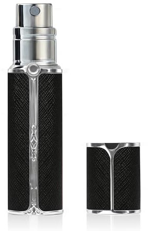muilsae BF01BKS Leather Perfume Bottle 10ml – Bottom-Fill Refillable Dispenser, Leak-Proof & Portable for Men & Women, Ideal for Travel, Gifting & Daily Use (Black Silver)