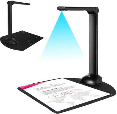 PLABNK Professioneller Buchscanner, 10 MP Smart/tragbare Dokumentenscanner-Kamera, Faltbar, Manueller Zoom, Schnellscan/Echtzeitanzeige, EIN-klick-Kalibrierung, Mit Kamera, Für Dokumente,Black
