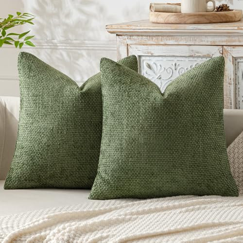 MIULEE 2er Kissenbezug Fransen Chenille Kissenbezüge Kissenhülle Sofakissen dekokissen zierkissen für Couch Sofa Wohnzimmer Matcha Grün 45X45 cm
