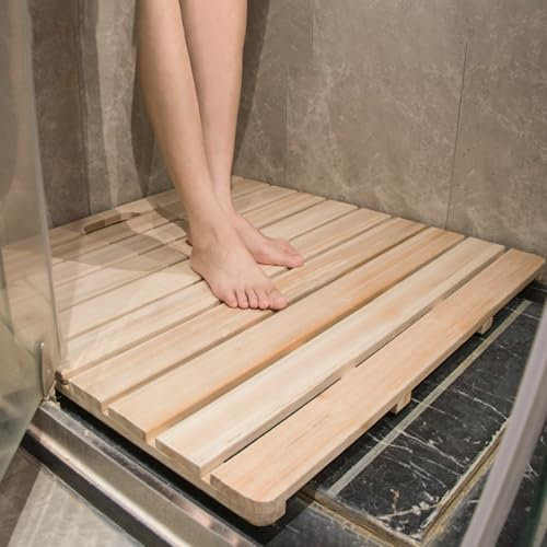 Badematte Holz 30 Cm - 100 Cm Rutschfeste Badezimmermatte aus Zedernholz, Wasserdichte Duschbodenmatte für Pools, Wohnwagen und Saunen, Schwere, Schnelltrocknende Lamellen-Badewannenmatte(28x18in(71.1