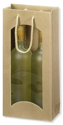 2er Flaschentasche, Geschenktasche, Weintasche, 17 + 8,5 x 36 cm, Naturfarben, 20 Stück