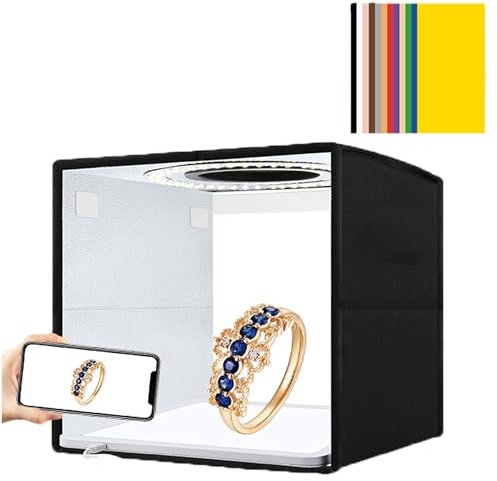 CERFFOOL Fotobox tragbares LED Lichtzelt 25 cm Studio Lichtbox Fotoautomaten Set mit schattenlosem Licht weichem Tuch und 12 Farben Hintergrund für Produktfotografie