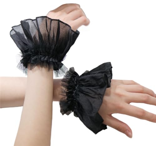 Zgehnao Mangas acampanadas, puños de muñeca extraíbles, puños acampanados para sudadera con capucha, suéter, adornos de manga falsa, mangas desmontables, puños de tul, Negro, Length: about 9cm