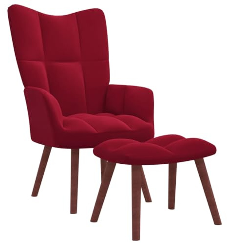Myheimly Relaxsessel mit Hocker,Sessel mit Stahlrahmen Holzbeinen,Relaxstuhl Polsterstuhl mit Armlehne,Fernsehsessel Polstersessel Wohnzimmer,Modern Samt Sessel Weinrot,Mit Fußablage