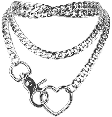 Punk Kette Choker Herz-Ring Anhänger Halskette, Punk Goth Herz Ring Choker Vintage Taille Kette, Gothic Herze Chokers Schmuck für Männer Frauen (Silber-2 N)