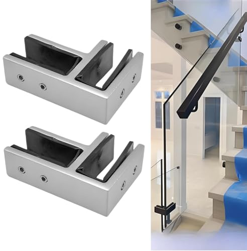 KMERCE Abrazadera de valla de vidrio de acero inoxidable 304, barandilla de escalera, soporte de valla de vidrio, para balcón, jardín, terraza (bilateral 90 grados, acero inoxidable)