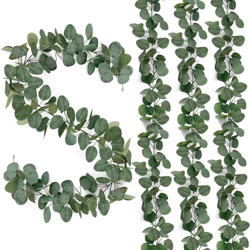 SHEPIN 4 Stück Eukalyptus Girlanden Künstliche, 1.8m Eukalyptus deko Hängepflanzen Eukalyptus Blätter Girlande Hochzeitsdeko für Hochzeit Tisch Frühlingsgirlande Blumenschmuck (4)