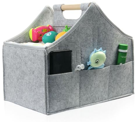 AEESRRU Baby blöja Caddy Organizer korg bärbar förvaring korg stor dagis väska med utbytbara fack för skötbord, bitring, blöja, bästa babypresentkorg (ljusgrå 2)
