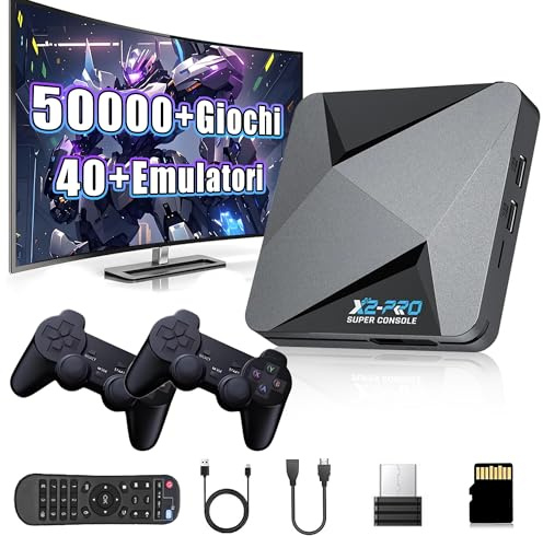 Super Console X2 Pro Console di gioco retrò,EmuELEC4.6+ Android TV 9.0,50000+ giochi,console per videogiochi con oltre 40 emulatori,Plug and Play,uscita 4K HD,WiFi 2.4+5G Regalo per adulti(64G)