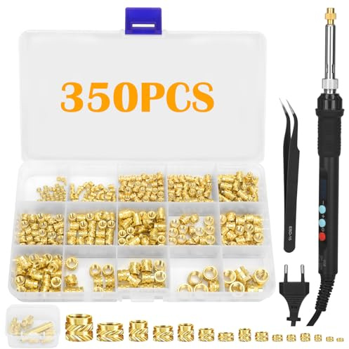 CIOXSOIO 357 Piezas Kit Insertos Roscados, 900W Soldador Estaño Control de Temperatura Digital, 350 Piezas Insertos de Tuercas de Ajuste Térmico M2/M3/M4/M5/M6/M8 Para Impresión 3D y Plástico