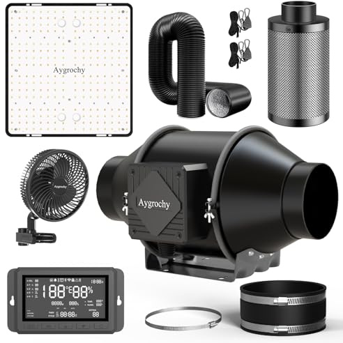 Aygrochy Chambre de Culture Tente de Culture Kit Complet avec Lampe de Croissance LED 100W Evo, Système Ventilation,Ventilateur de Gaine de 100 mm et Filtre à Charbon Actif, pour Plantes Intérieur