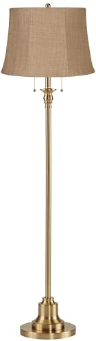 360 Lighting Dyna Traditional 58 Tall Standing Floor Lamp Skinny Pole Pull Chain Gold Antique Brass Finish Living Room Bedroom House Reading Office Home Decor Entryway Dining Natural Burlap Shade