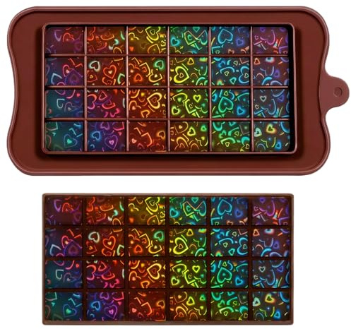 Ziliny Holografische Silikonharz-Schokoladenformen, dicke und tiefe Formen, für Wachs, zum Backen und für DIY-Projekte geeignet, wiederverwendbar (Herz 2)