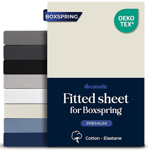 Dreamzie - Spannbettlaken Boxspringbett - 180x200 - Baumwolle Elasthan | Beige · 35cm Hoch · Oeko-Tex zertifiziert · Elastikband · Spannbetttücher für Hohe Matratzen