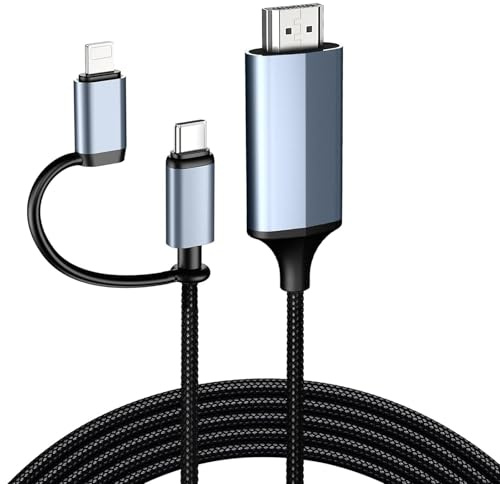 Puiseno 2-in-1 Light-ning & Typ C zu HDMI Kabel [2M],HDMI-Kabel für iPhone 16/15/14/13/12/11, iPad Pro/Air/Mini,1080P HD, YouTube-fähig (Kompatibel mit TV/Projektor)