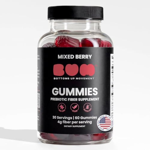Bum Prebiotic Fiber Supplement for Men - Chicory Root Inulin Prebiotic Fiber Gummies for Men for Peachy Digestive Health, Regularity & Boating Relief - 4g Per Serving - 60 Gummies (30 Servings)