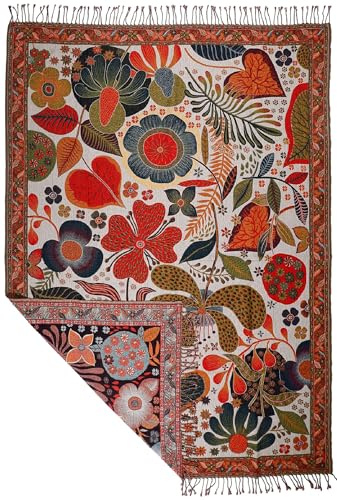 Lorenzo Cana - Decke Jacquard gewebt aus Baumwolle mit feinster Wolle vom Merino Lamm, Wohndecke Sofadecke Picknickdecke Kuscheldecke Plaid Mehrfarbig 140 cm x 200 cm - 96321