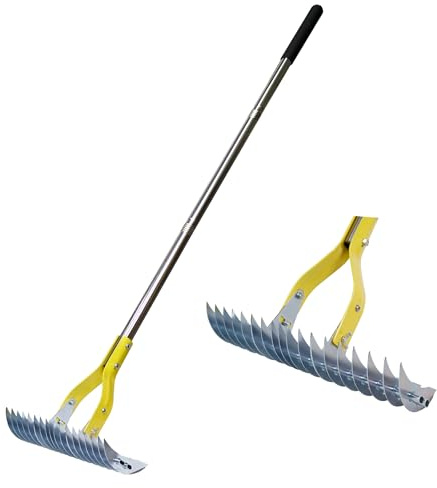 Cenforge Thatch Rake for Lawn, 15 Inch Lawn Dethatcher with Dual-Edge Steel Head, Efficient Grass and Debris Removal Tool with Adjustable Metal Handle and Non-Slip Sponge Grip