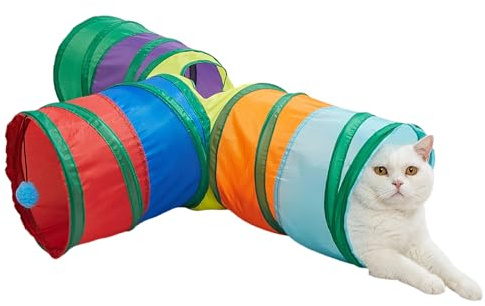 Katzentunnel | 3-Wege Faltbar Mit Guckloch,T-Form Große Katzen Tunnel Röhre | Für Kätzchen Welpen Kleine Hunde Haustiere Indoor Spiel Bewegung Bereicherung Und Gegen Langeweile