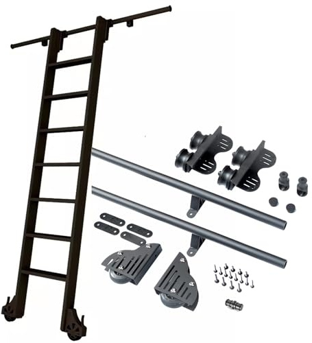 Kit de rails d'échelle de bibliothèque mobile de 3 m pour loft et bureau, matériel télescopique, facile à installer, parfait pour une décoration d'intérieur élégante (poubelle non incluse)