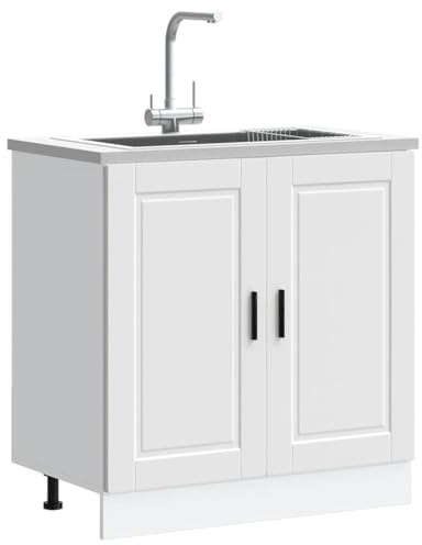 Frdhee Estanteria con Puertas, Mueble bajo Fregadero Porto Blanco 80x46x81,5cm Madera diseñada Muebles para baño Cocina o trastero