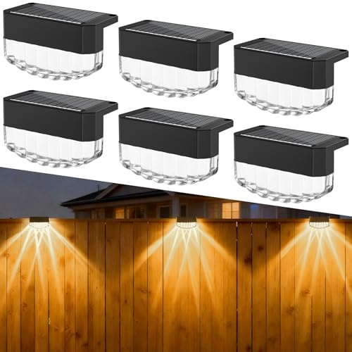 Sylvwin Lampade Solari per Uso Esterno, Confezione da 6 Luci Solari a LED, Lampade Solari per Pareti Esterne, Luci Solari da Parete per Scale, Gradini, Recinzioni, Ringhiere, Cortile (Bianco Caldo)