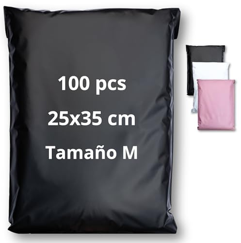 100 sobres para envíos de ropa - Tamaño M - 25x35cm - 100% OPACO/ULTRA-RESISTENTE/IMPERMEABLE - Sobres Plastico - Bolsas de Envio Paquetes - Cajas Envios Paquetes