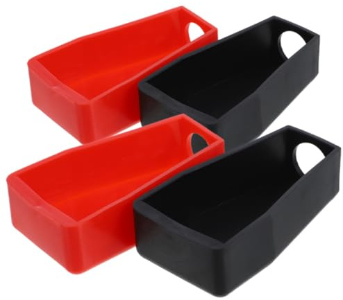 Toyvian 4pcs Couvercles Isolants de Bornes de Batterie en Pp, Protection Résistante à L'eau pour Voitures et Vélos Électriques, Housse de Protection Batterie Rouge et Noir