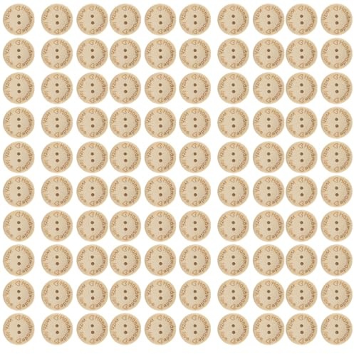 Namvo 100pcs 2 Trous à la Main avec Amour Bouton de Couture en Bois Naturel 25mm