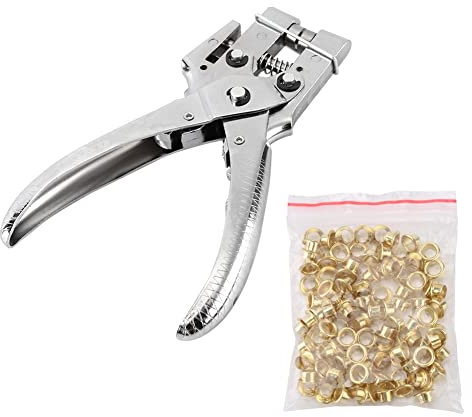 Rivet Setter Punch Pliers Eyelet Setting Tool with 100pcs Easy Press Hollow Grommets for Leather Fabric Belt Clothes