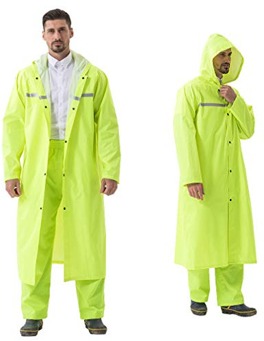 Pahajim Chaqueta de Lluvia Larga para Adultos, Chaqueta Ripstop Reutilizable con Capucha Ajustable, Chaqueta Impermeable Ligera, Chaqueta Impermeable para Hombres y Mujeres
