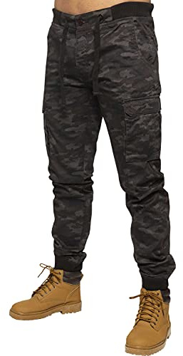 EZ409 Enzo Mens Military Combat Joggers Trousers Camouflage Cargo Camo Work Pants Dark Khaki 32R