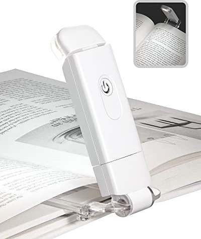 DEWENWILS Leselampe Buch Klemme, LED Klemmleuchte USB Wiederaufladbar Leselicht, 2 Einstellbare Helligkeitsstufen Buchlampe, Geschenk für Kinder und Bücherwürmer, Tageslicht