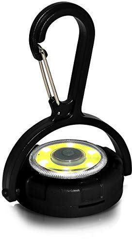 Kleine runde LED-Leuchte mit Karabiner als Mini Schlüsselanhänger Taschenlampe - 120 Lumen Superhelles COB Notfalllicht - Batterie LED-Lampe mit 3 Modi Stärkste Stroboskop Taschenleuchte (Schwarz)