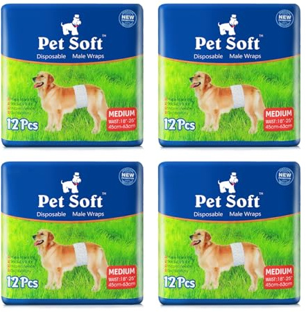 Pet Soft Disposable Male Dog Wraps - Dog Diapers for Male Dogs, Puppy Diapers 48pcs Medium