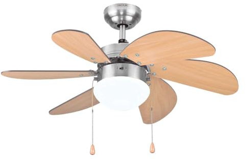 Cecotec Ventilateur de Plafond avec Lumière EnergySilence Aero 350 50 W, Basse Consommation, Diamètre 81 cm, 6 Pales Réversibles, 3 Vitesses, Fonction Hiver, Finition Blanc/Bois