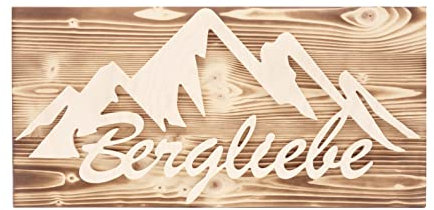 Bergliebe Wandbild Schriftzug Brett 3D-Deko geflammt natur Holz Dekoartikel 58 x 28 cm Pohmer Design