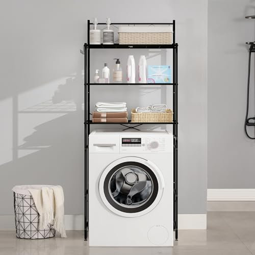 MALLBOO Waschmaschinenregal ohne Bohren 3 Ebenen Badezimmerregal, Edelstahl Toilettenregal,Platzsparender Badezimmerträger（Schwarz）