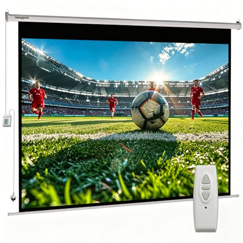INMOZATA Electric Projector Screen 120inch Motorised projection screen with Remote Control 4:3 Portable Foldable Anti-Wrinkles Projector Movie Screen for Theater Cinema