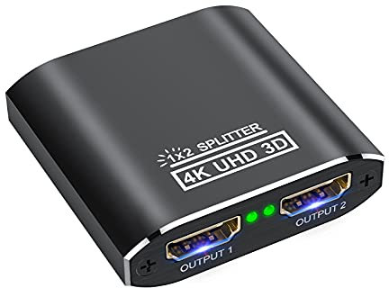 Pupow Sdoppiatore HDMI,Alluminio Splitter HDMI 1 in 2 Out, 4K hdmi splitter,Sdoppiatore Hdmi 1 Ingresso 2 Uscite alluminio per PS4 Xbox Sky Box Fire Stick, lettore DVD HDTV proiettore