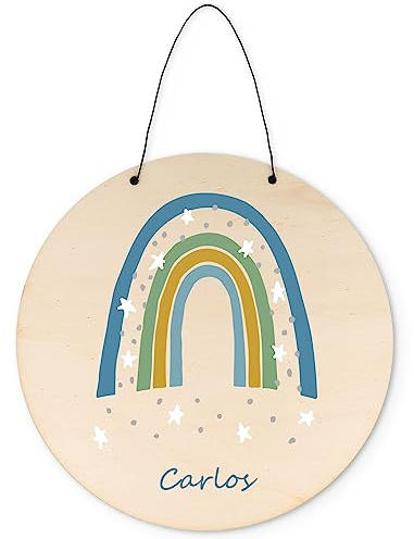 GRAVURZEILE Wunderschönes Türschild mit Namen als Namensschild im Regenbogen Design fürs Kinderzimmer Babyzimmer Mädchen & Jungen - Personalisiertes Geschenk Farbe Junge
