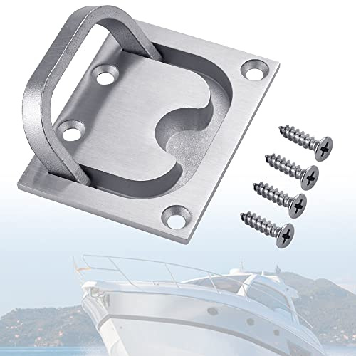 SPEACOUR Einlassgriff Bodenheber Edelstahl 76 x 57mm Flush Hatch Locker mit versenkbarem Griff Lukengriff Flache Türgriff Möbelgriff Muldengriff Klappgriff mit 4 Schrauben für Boot Luke Schiebetüren
