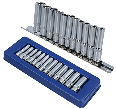 1/4 Drive Deep Metric + Imperial SAE AF Sockets 4mm – 14mm 5/32” – 1/2 24pc