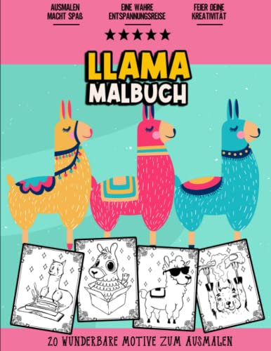 Lama Malbuch: Lustiges und Entspannendes Malbuch für Jugendliche, Mädchen, Kinder, Senioren und Erwachsene | 20 Verschiedene Süße Lama Malvorlagen zum Ausmalen