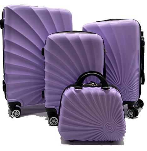 R.Leone Valigia da 1 pezzo Fino a Set 4 Trolley Rigido grande, medio, bagaglio a mano adatto Ryanair 55x40x20cm e beauty case 8 ruote in ABS 2092 (Lilla, Set 4 XS S M L)
