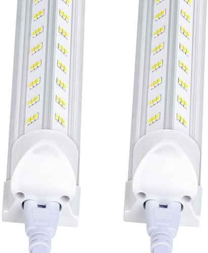 Singteam 10Pack 8Ft LED Shop Light Fixture, 100W Integrated LED Tube Light,15500LM, 6500K, Clear Cover,6 Rows V Shape 270 Degree T8 LED Lighting for Garage Warehouse Workshop Basement