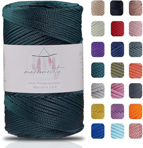 Makromecity, Polyester Macrame Cord 2mm x 250 Yards (750 feet) 2mm Polypropylene Macrame Cord for Macrame Art & Crafts for Wall Hangings, Bags, Underplate, Rug (29 Colors Available)