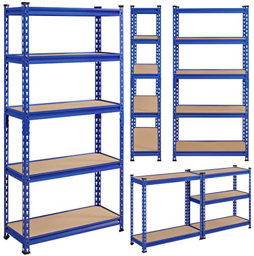 Yaheetech 5-stufiges Lagerregal mit verstellbaren Regalböden Schwerlastregal Kellerregal Standregal Steckregal je Fach bis 175kg belastbar, 75x30x153cm/blau