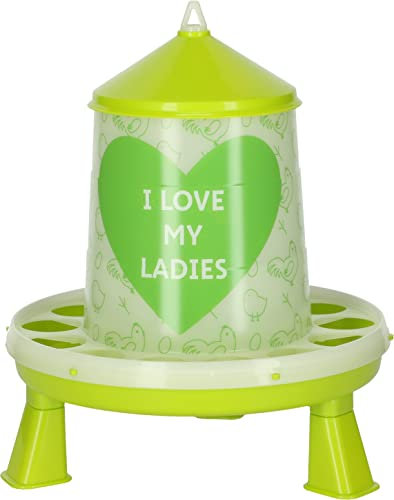 Kerbl Futterautomat mit Stand-Füßen, für Geflügel (Küken/Hühner/Enten), lebensmittelecht, Mit Motiv „Love My Ladies“ (2 kg)